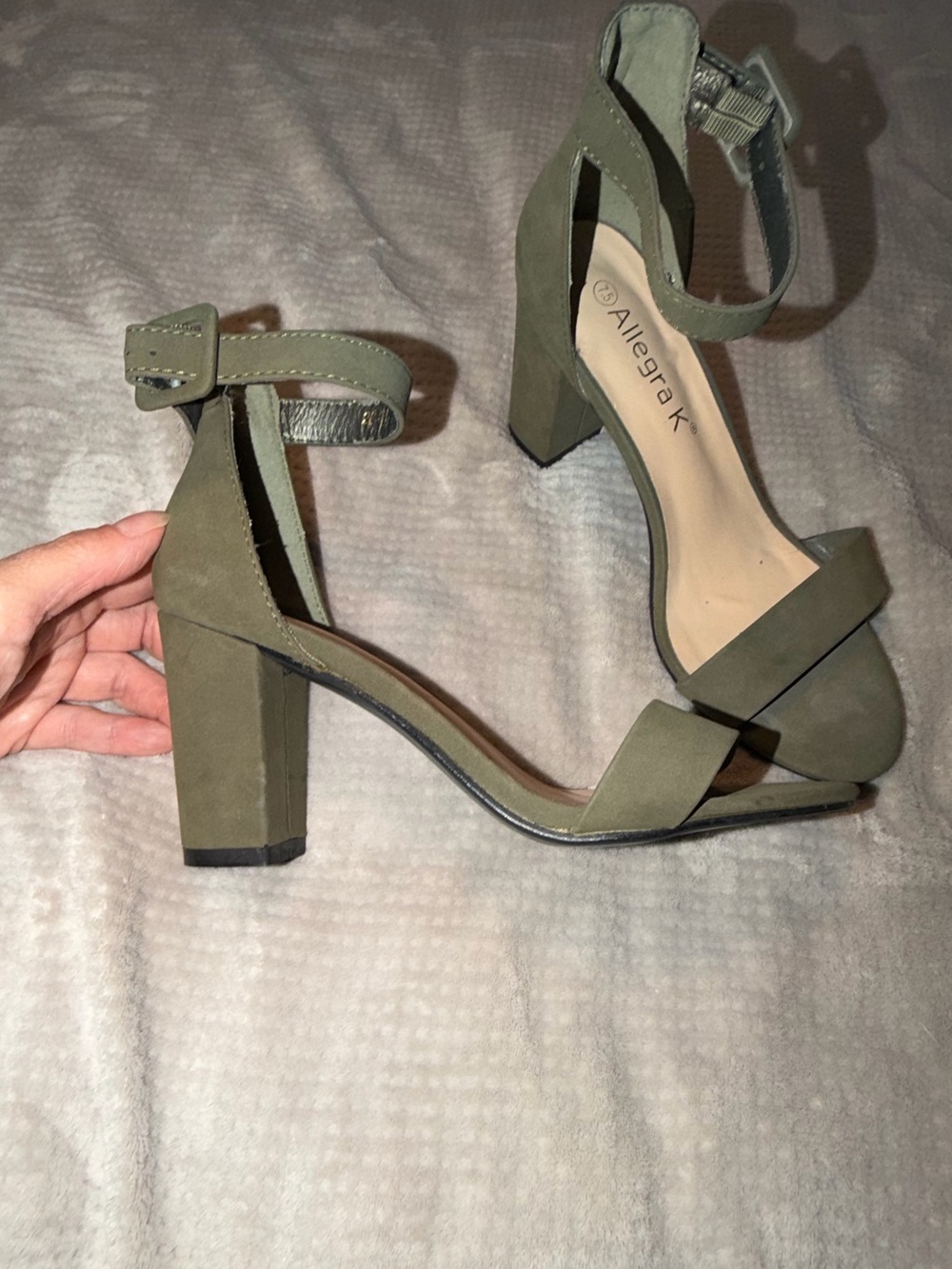 Allegra K Olive Green Ankle Strap Block Heels 7.5